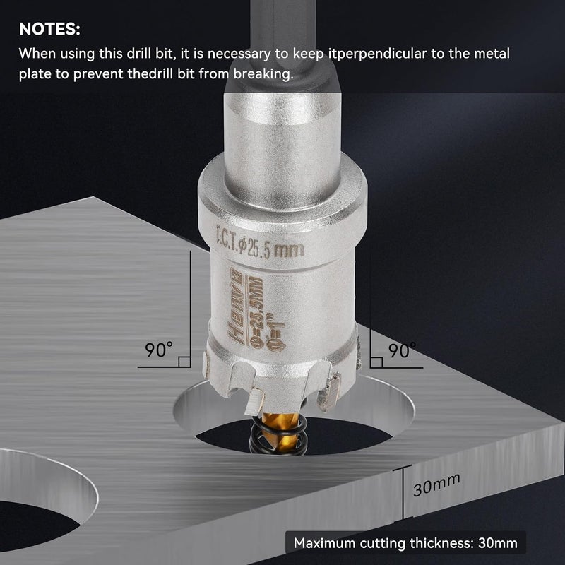 Henvo Hole Saw 1-1/4" (32mm) Heavy Duty Carbide with 2 Pilot Drill Bits - Metal Hole Cutter Cuts Stainless Steel, Iron, Copper, Brass, Plastic - Image 3